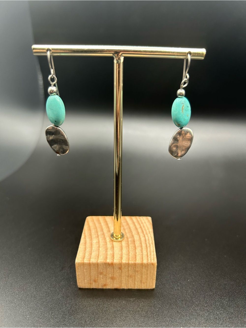 Faux Turquoise Oval Beaded Dangle Earrings